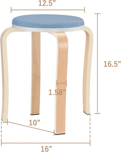 Miniatura 2 de Taburetes de madera, juego de 4 sillas redondas tapizadas sin espalda apilables para comedor, cocina, hogar, jardín, sala de estar y aula (D4002)