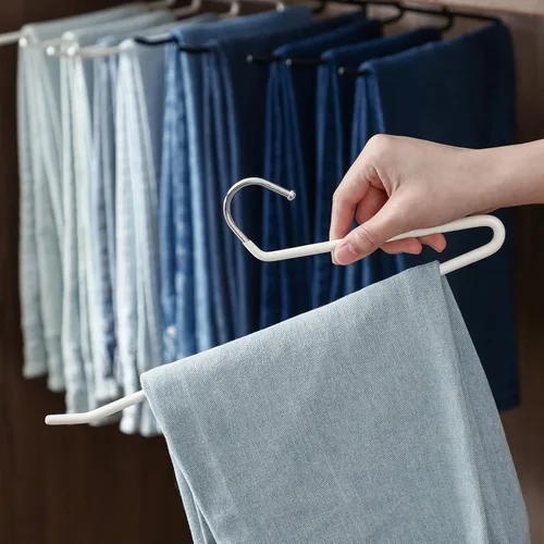 Miniatura 7 de SHIMOYAMA Perchas para pantalones de extremo abierto, paquete de 5, perchas para pantalones de una sola barra, colgador semiabierto para pantalones