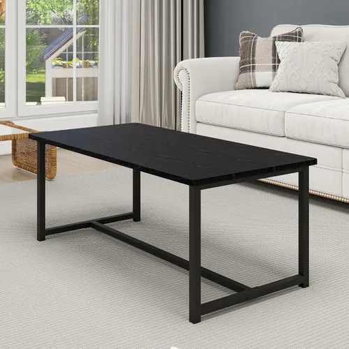 Miniatura 6 de Mesa auxiliar rectangular de 35.4 pulgadas para sala de estar, mesa de centro de estilo industrial moderna con marco de metal para espacios Negro