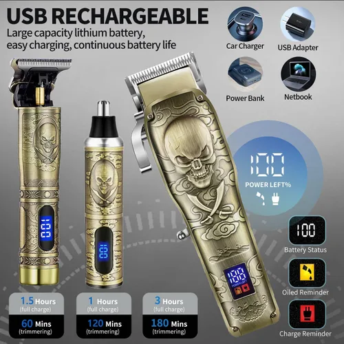 Miniatura 3 de Roziapro Cortapelos profesional – Juego de recortadora de pelo inalámbrica con recortadora de pelo de nariz recargable y afeitadoras eléctricas