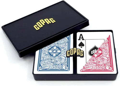 Copag Legacy Design - Juego de cartas 100% de plástico, tamaño de póquer, tamaño jumbo, color rojo y azul, juego de doble baraja Rojo/Azul