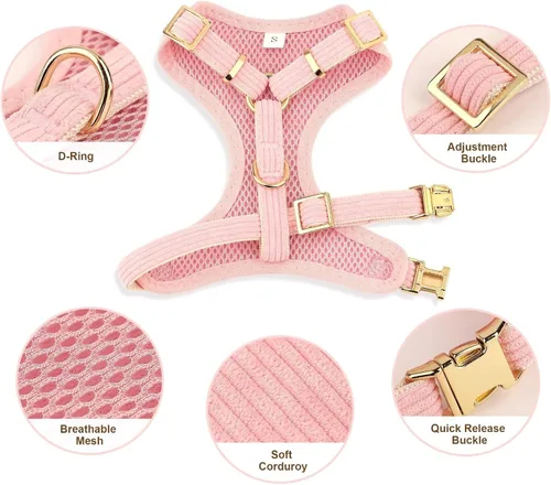 Miniatura 5 de Didog Lindo juego de arnés, collar y correa para perro pequeño con moño, arnés acolchado de malla suave y transpirable para cachorros, arnés rosa