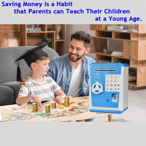 Miniatura 5 de Caja fuerte para niños con contraseña por huella dactilar, alcancía parlante, cajero automático, para dinero real, juguete de regalo para niños de 5