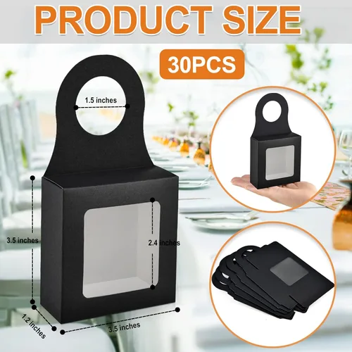 Miniatura 2 de Mototo 30 cajas de papel kraft para botellas de vino con colgador de ventana transparente, cajas de regalo vacías con colgador para San Valentín