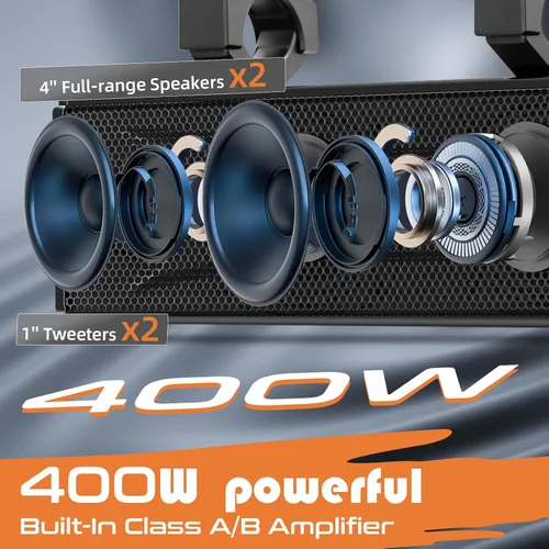 Miniatura 3 de Barra de sonido UTV de 17 pulgadas, barra de sonido ATV de 4 altavoces, sistema de sonido UTV, altavoces SXS, conectividad Bluetooth impermeable