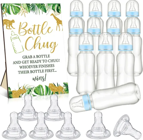 TrelaCo Safari Cool Baby Shower Games Bottle Chug Sign Wooden Jungle Animals Set de regalo para revelación de género suministros de fiesta y 12