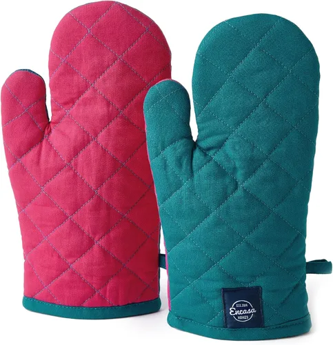 Encasa XO Guantes de algodón resistentes al calor (juego de 2 piezas) – Acolchado y seguro 12 x 6.6 pulgadas – para cocina, cocinar y hornear, asar