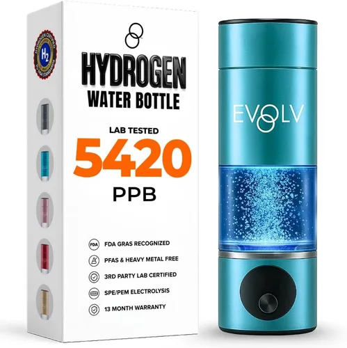 Miniatura 10 de EVOLV Generador de Botella de Agua de Hidrógeno - Ionizador de Agua SPE y PEM 5.4PPM, Mayor Concentración de H2 - Botella de Agua Hidrogenada