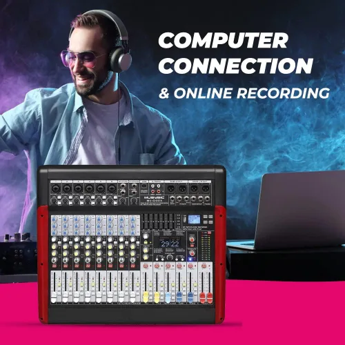 Miniatura 4 de MUSYSIC Tablero mezclador de audio profesional de 10 canales con efectos DSP duales de 24 bits, interfaz USB, grabadora Bluetooth/MP3 y ecualizador