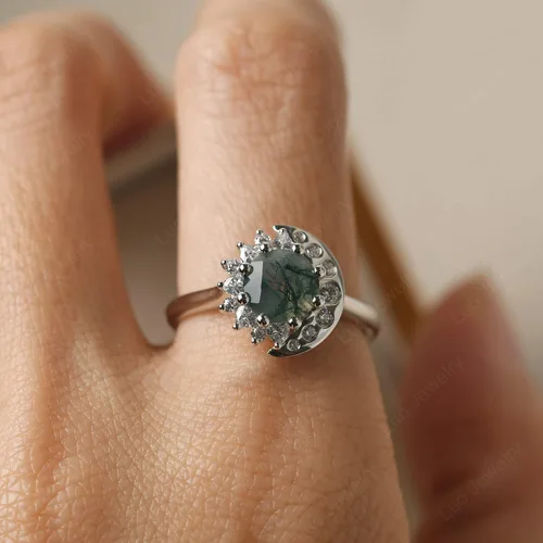 Miniatura 6 de LUO - Anillo de compromiso de plata de ley S925 con forma redonda de 0.276in con piedras preciosas para mujer
