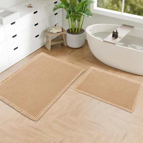 Miniatura 28 de Hiasan Tapete de baño de punto gofre, súper absorbente, antideslizante, con borlas, lavable a máquina, tapete con parte trasera de goma ultra suave