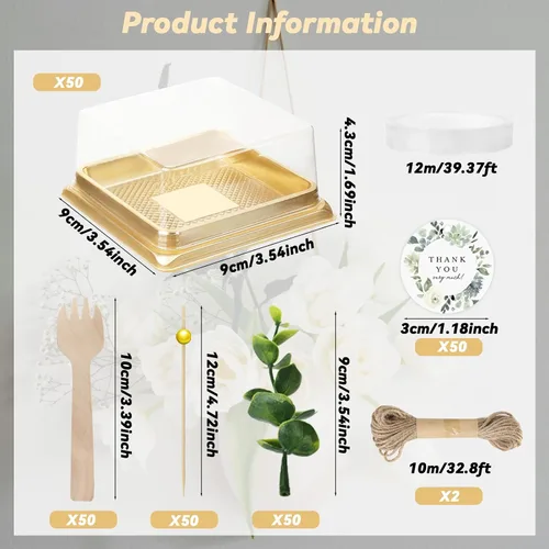 Miniatura 4 de 50 juegos de mini recipientes para pasteles con tapas, cúpulas de charcutería con tapas transparentes, cajas cuadradas individuales para cupcakes