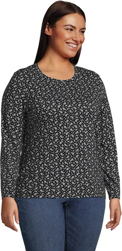Miniatura 3 de Lands' End Camiseta de manga larga, cuello redondo y holgada, de algodón Supima, para mujer