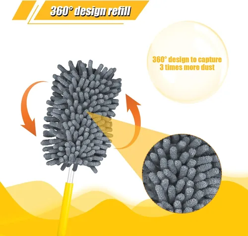 Miniatura 3 de 4 repuestos de plumero, de microfibra para ventilador de techo, reutilizables, 360 plumeros, resistentes para limpieza (gris)