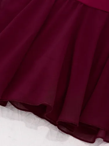 Miniatura 5 de Vestido de patinaje sobre hielo artístico para niñas y niñas, manga larga, con diamantes de imitación brillantes, malla empalme, leotardo
