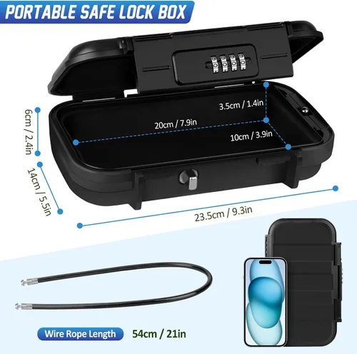 Miniatura 4 de Caja de seguridad portátil de viaje con combinación de 4 dígitos, mini caja de seguridad antirrobo, caja de seguridad para playa, impermeable