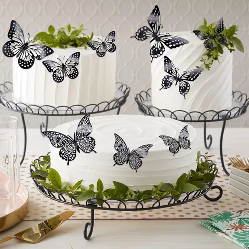 Miniatura 4 de Gyufise Paquete de 36 adornos de mariposa 3D con láser negro para cupcakes, decoración hueca para cumpleaños, boda, fiesta de hadas, calcomanías