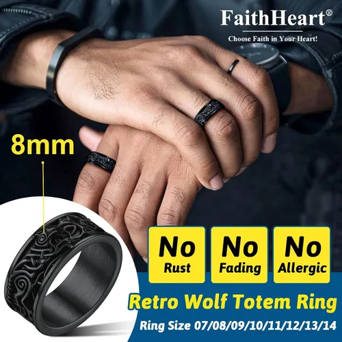Miniatura 2 de FaithHeart Anillos de sello de cabeza de lobo para hombres y mujeres, anillo vikingo nórdico de acero inoxidable, tamaño 7891011121314 personalizado