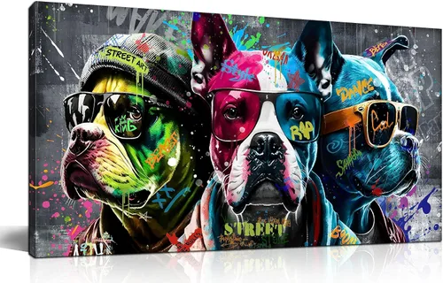 Zoyotago Lienzo grande para pared, para dormitorio, sala de estar, divertido graffiti, perro, arte de pared, listo para colgar, tamaño 20 x 40
