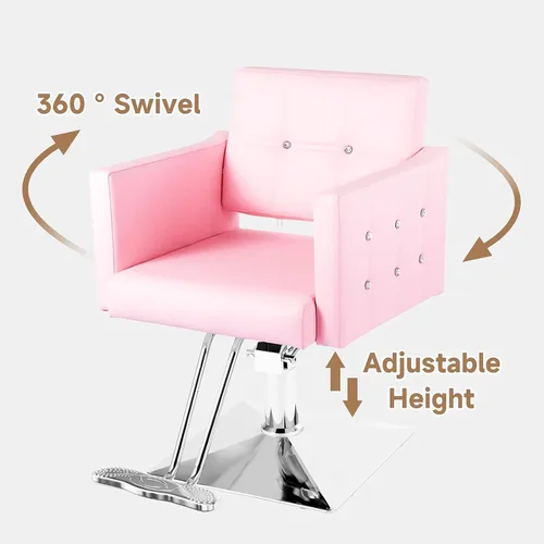 Miniatura 5 de Silla de salón rosa para estilista, silla de peluquería hidráulica ajustable en altura giratoria de 360 grados, sillón de peluquería para mujer