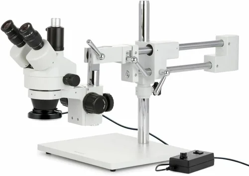 AmScope SM-4TZ-144 Microscopio de zoom estéreo trinocular profesional, ocular WH10x, aumento de 3.5X-90X, objetivo de zoom 0.7X-4.5X, anillo de luz