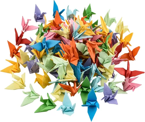 Miniatura 8 de WANDIC 50 grúas de papel de origami, hechas a mano, plegadas a mano, grúa de papel de origami, guirnalda de cuerda para decoración del hogar, fiesta