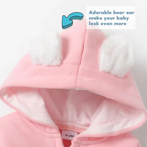 Miniatura 3 de koramesis Adorable mameluco de bebé niña para otoño, cálido, de dibujos animados, ropa de manga larga, con capucha de forro polar