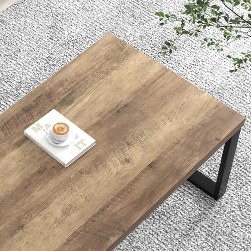 Miniatura 4 de EXCEFUR - Mesa de café, mesa moderna de madera y metal para sala de estar, mesa central industrial rectangular para oficina en casa, roble rústico