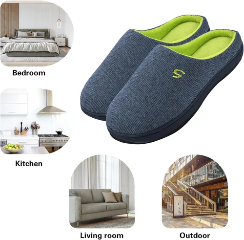 Miniatura 7 de Pantuflas de espuma viscoelástica para hombre, pantuflas de casa para hombre, cómodas y transpirables, textura de mezcla de algodón, forro