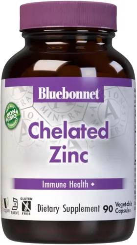 Bluebonnet Nutrition Albion - Zinc quelado, para la salud inmunológica y la función enzimática*, sin soja, sin gluten, sin OMG, certificado Kosher,