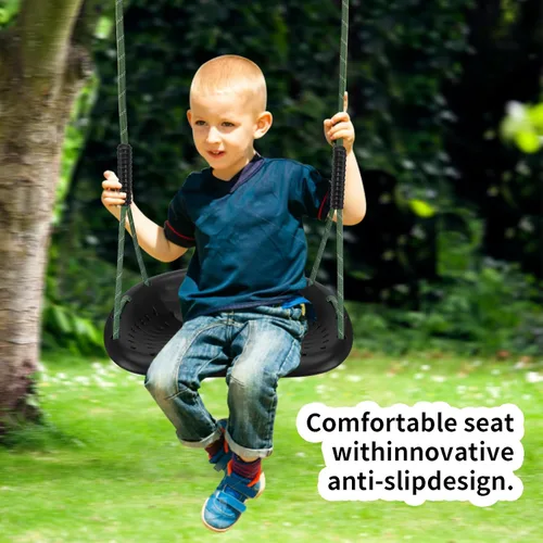Miniatura 6 de Asiento de columpio resistente, capacidad de 550 libras, asiento de columpio para exteriores para adultos y niños, color negro