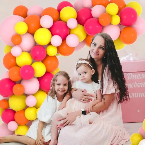 Miniatura 4 de Kit de arco de guirnalda de globos rosa y naranja, 137 globos rosa rojo claro, naranja y amarillo para cumpleaños, boda, baby shower, aniversario
