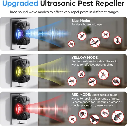Miniatura 2 de Repelente ultrasónico de plagas para interiores, repelente electrónico de plagas para cucarachas, roedores, ratones, insectos, mosquitos, ratones