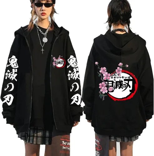 Miniatura 5 de Symish Anime - Sudadera con capucha y cremallera de anime Tanjirou Nezuko Anime Cosplay con cremallera para unisex