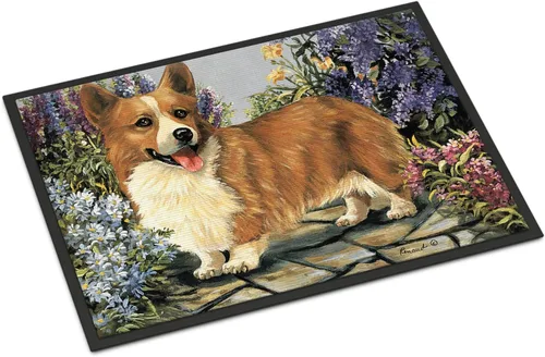 Caroline's Treasures PPP3258MAT Corgi Garden Georgi - Felpudo de 18 x 27 pulgadas, tapete para puerta delantera, interior y exterior, para entrada,