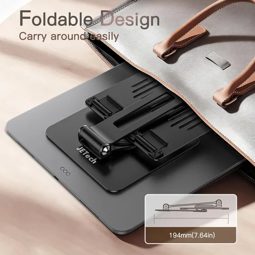 Miniatura 5 de JETech Soporte para tablet, soporte giratorio ajustable de escritorio con base giratoria de 360 grados, soporte plegable para iPad/iPad