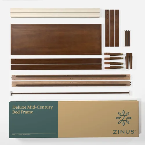 Miniatura 9 de Zinus Deluxe cama de madera estilo de medio siglo con cabecero, sin necesidad de colchon de resortes, Pino, Marrón