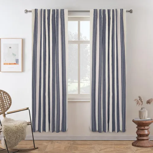 Miniatura 24 de DriftAway Chris Linen - Cortinas opacas con capa térmica y reductora de sonido, 63 pulgadas de largo para dormitorio, cortinas estampadas a rayas