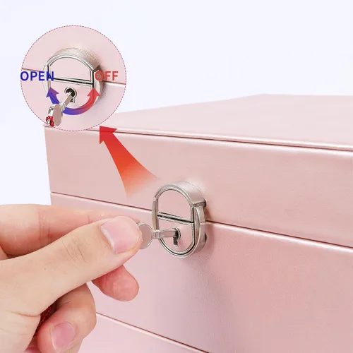 Miniatura 5 de BOOVO Joyero de pendientes para mujeres y niñas, organizador de joyas de 5 capas con candado, organizador de aretes, collar y anillos, caja