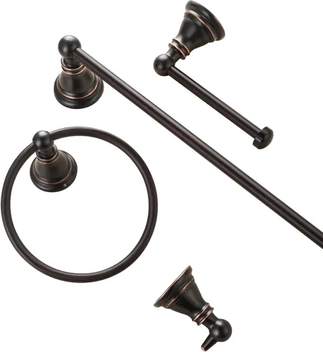 Miniatura 4 de F-080-NB - Juego de accesorios de baño de 4 piezas con toallero de 18 pulgadas, anillo para toallero, soporte para papel, gancho para bata, bronce