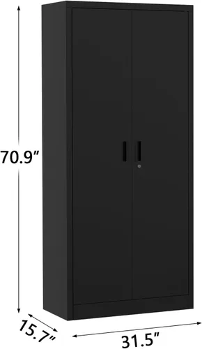 Miniatura 2 de Armario de almacenamiento de metal de 71 pulgadas con 2 puertas y 4 estantes ajustables, archivador de acero con cerradura, gabinetes
