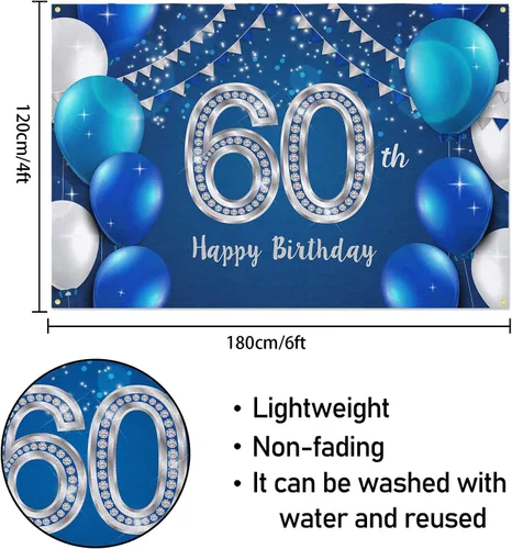 Miniatura 2 de HAMIGAR Fondo de pancarta de feliz cumpleaños 60 de 60 x 4 pies, decoraciones de cumpleaños de 60 años, suministros de fiesta para mujeres