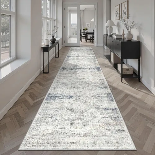 Miniatura 279 de Alfombra de pasillo Soalmost 2'6" x 10' lavable, alfombra antideslizante para cocina, baño, lavandería, alfombras vintage ultra delgadas para Beige
