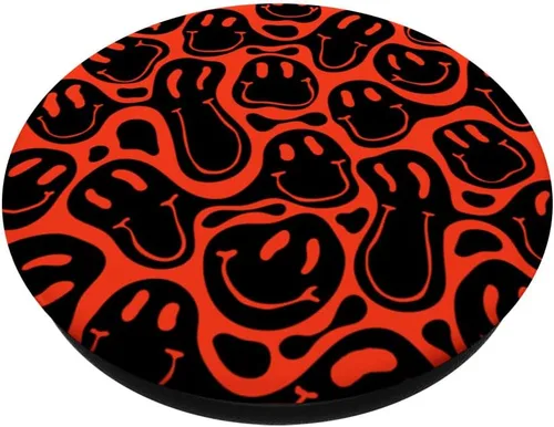 Miniatura 2 de Roja estética trippy negro líquido remolino goteo cara sonriente PopSockets PopGrip intercambiable