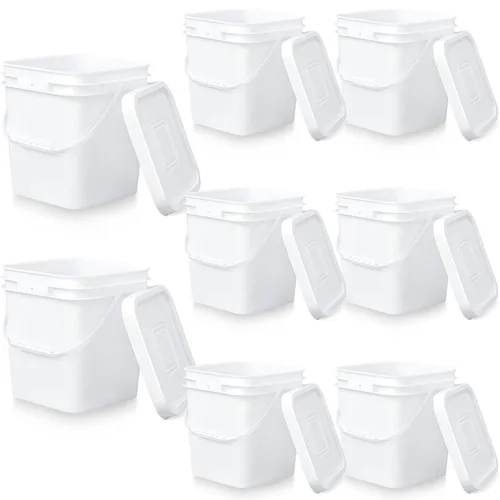 Miniatura 12 de Mumufy 5 piezas de 13.25 litros de cubeta cuadrada de grado alimenticio con tapa, cubeta cuadrada con asas de plástico para almacenamiento de Blanco