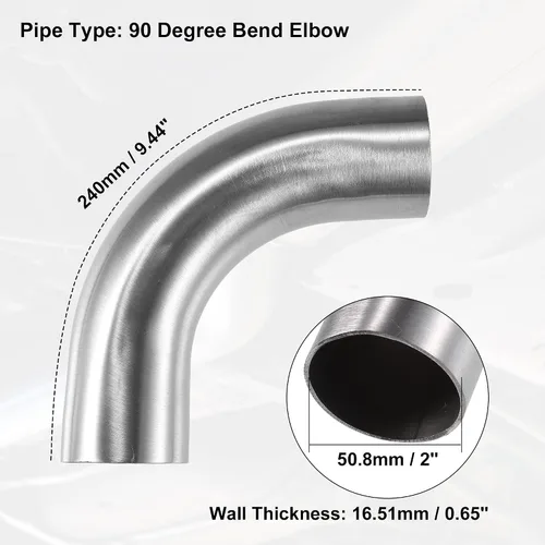 Miniatura 3 de X AUTOHAUX 1 unids OD 2 pulgadas 90 grados mandril curva codo SS304 acero inoxidable curva tubo tubo de escape codo tubo tono plateado