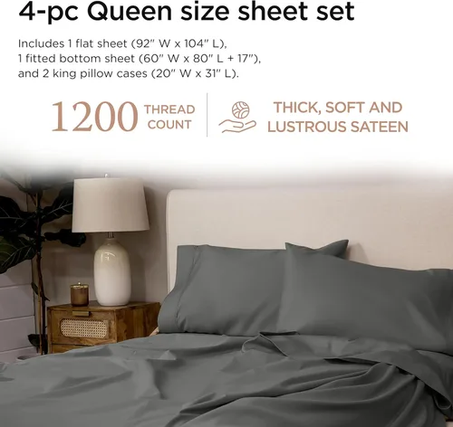 Miniatura 30 de Threadmill Sábanas de Lujo de Algodón Supima, Sábanas de 100% Algodón Suave de 1200 Hilos de Lujo para Cama de Tamaño Completo, Juego de 4 Sábanas