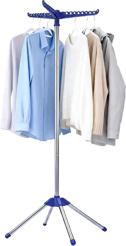 Beaudaily Tendedero de secado de ropa, plegable, estante de secado de ropa interior de 59 pulgadas con 3 brazos giratorios, acero inoxidable, Azul +