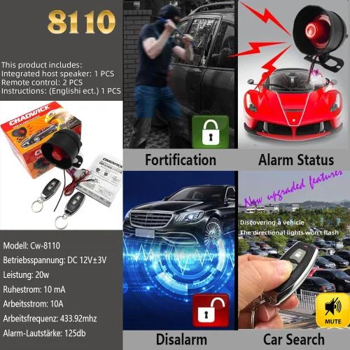 Miniatura 7 de Sistema de alarma para prevención de robos con sonido, dispositivo de seguridad antirrobo con 2 arranques remotos, bocina universal de 12 V, 120 dB