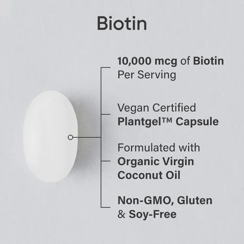 Miniatura 2 de Biotina de 0.00035 oz con aceite de coco, no transgénicos y sin gluten, 120 minicápsulas blandas vegetarianas